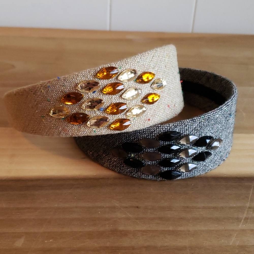 Rhinestone Headband Hair Accessory Black or Beige